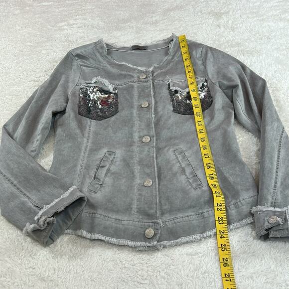 Sunny Studio Paris grey raw edge bling pocket button down shirt, 9 - Picture 4 of 10